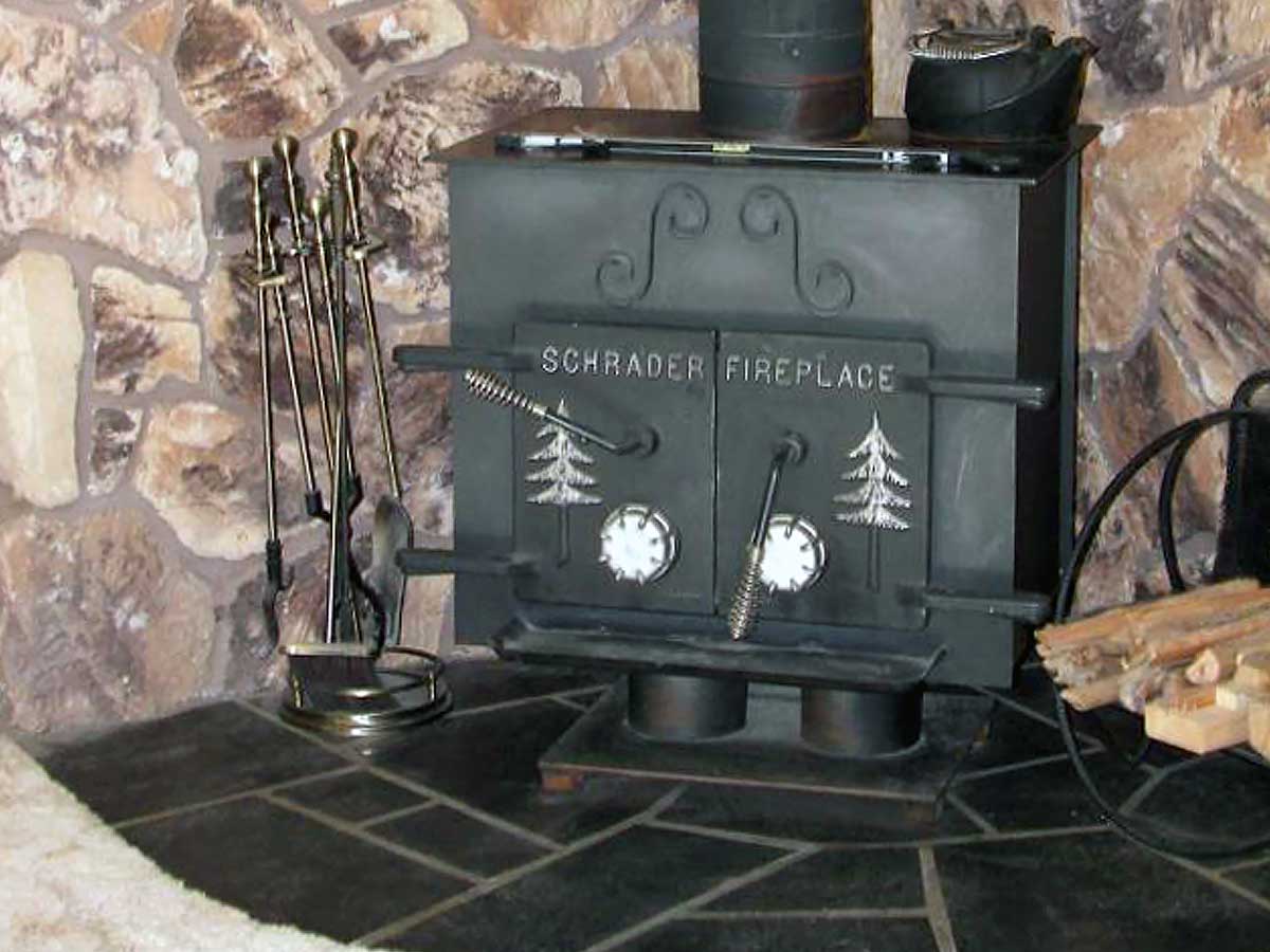 Photo of the wood burning stove at Brookings Srenity