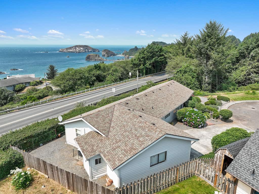 Aerial view overlooking Harris Beach Overlook, a Brookings Vacation Rental
