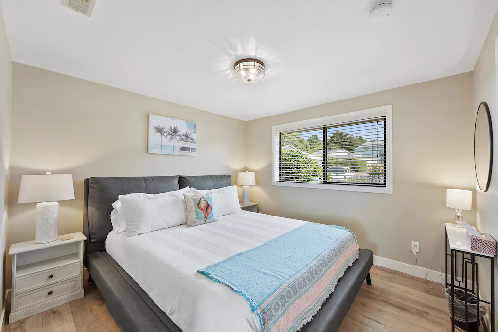 Bedroom with queen bed at Harris Beach Overlook, a Brookings Vacation Rental