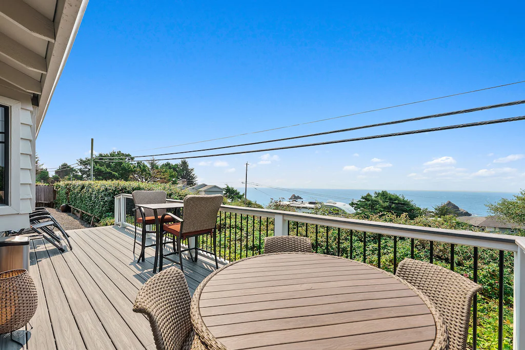Deck overlooking ocean at Harris Beach Overlook, a Brookings Vacation Rental