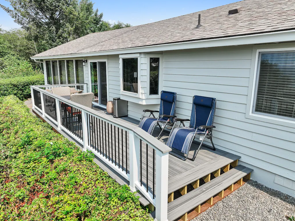 Deck overlooking ocean at Harris Beach Overlook, a Brookings Vacation Rental