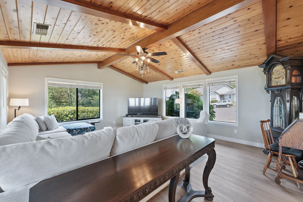 Vaulted living space at Harris Beach Overlook, a Brookings Vacation Rental
