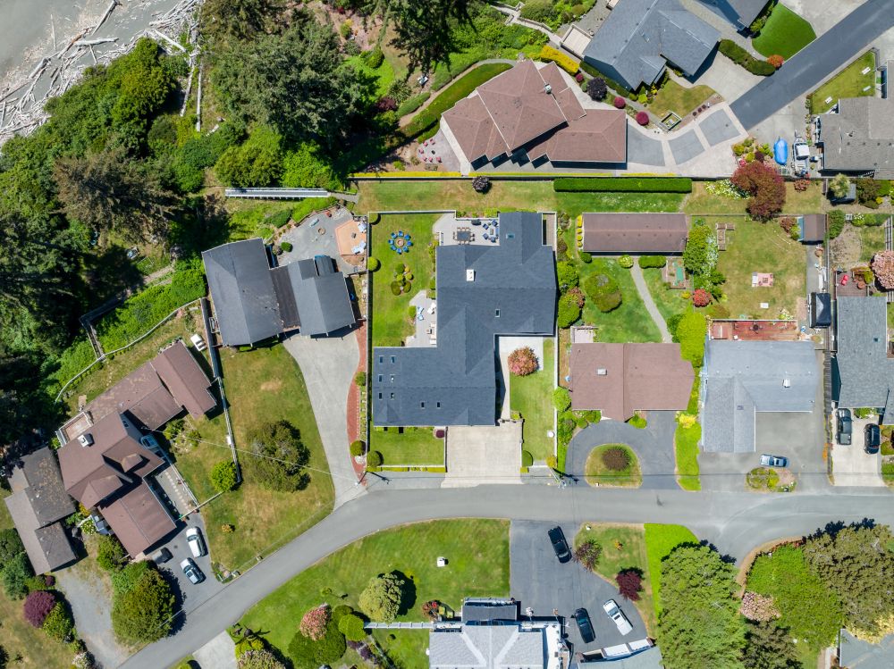 Aerial looking directly down on roof of Paradise Found