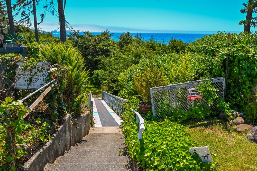 A photo of the beach path at Paradise Found