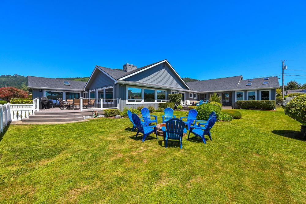 A photo of one of the decks and back yard at Paradise Found