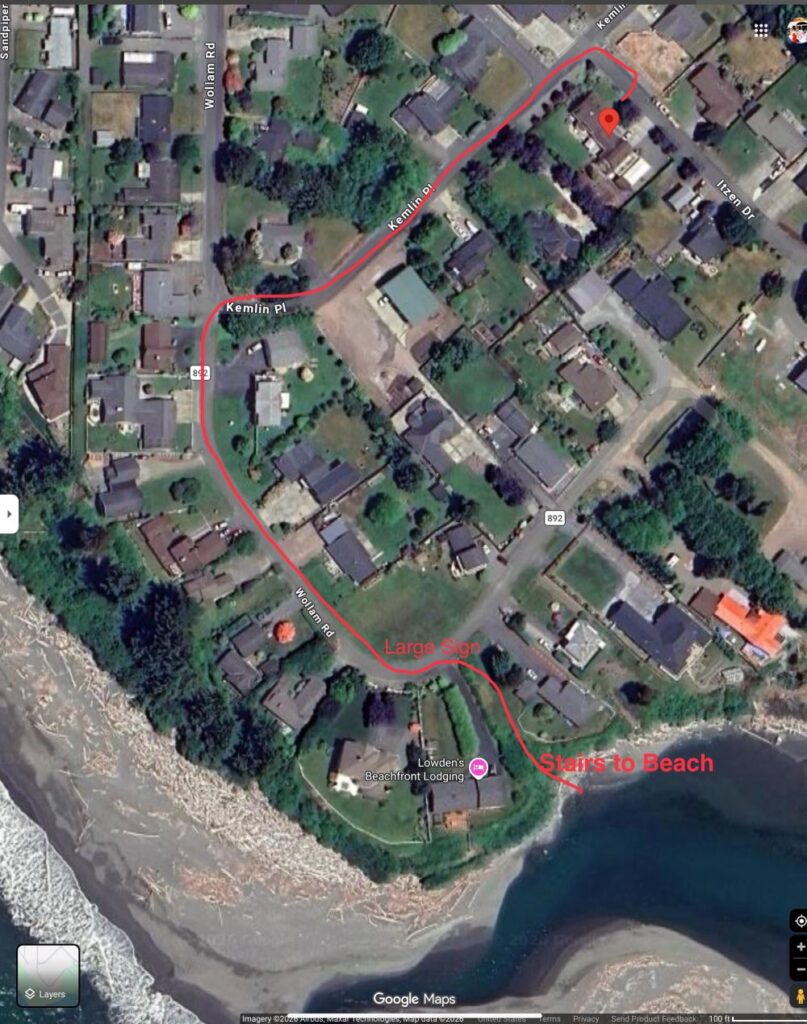 An aerial view of Winchuck River Homestead showing the location of the home and path to River.